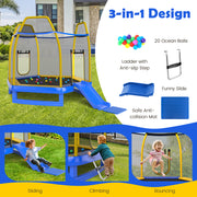 Costway - 7 Feet Trampoline with Ladder and Slide for Indoor and Outdoor-Blue