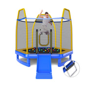 Costway - 7 Feet Trampoline with Ladder and Slide for Indoor and Outdoor-Blue