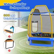 Costway - 7 Feet Trampoline with Ladder and Slide for Indoor and Outdoor-Blue