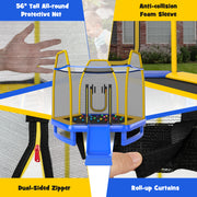 Costway - 7 Feet Trampoline with Ladder and Slide for Indoor and Outdoor-Blue
