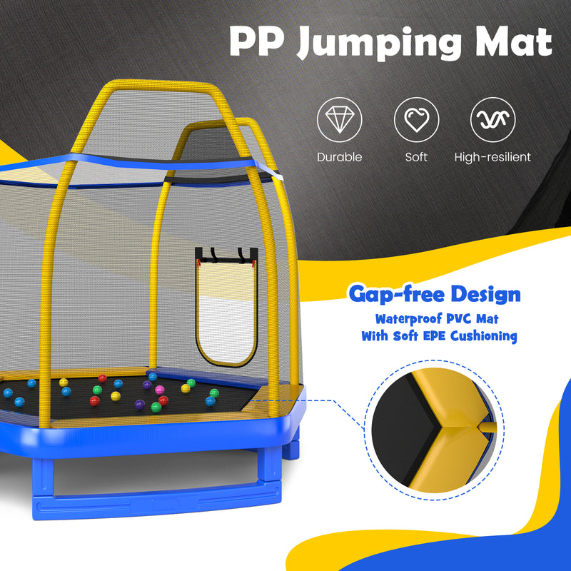 Costway - 7 Feet Trampoline with Ladder and Slide for Indoor and Outdoor-Blue