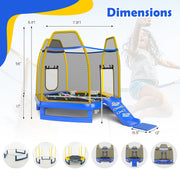 Costway - 7 Feet Trampoline with Ladder and Slide for Indoor and Outdoor-Blue
