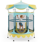 Costway - 64 Inch Kids Trampoline with Detachable Canopy and Safety Enclosure Net-Yellow