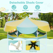 Costway - 64 Inch Kids Trampoline with Detachable Canopy and Safety Enclosure Net-Yellow