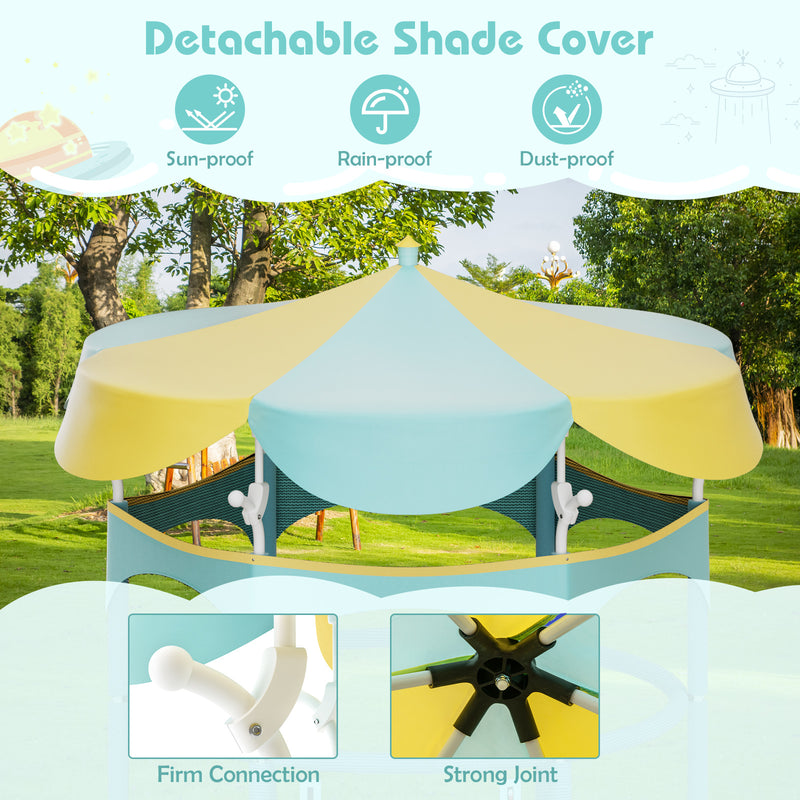 Costway - 64 Inch Kids Trampoline with Detachable Canopy and Safety Enclosure Net-Yellow