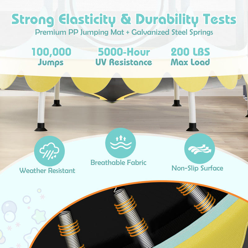 Costway - 64 Inch Kids Trampoline with Detachable Canopy and Safety Enclosure Net-Yellow