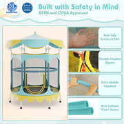 Costway - 64 Inch Kids Trampoline with Detachable Canopy and Safety Enclosure Net-Yellow