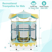 Costway - 64 Inch Kids Trampoline with Detachable Canopy and Safety Enclosure Net-Yellow
