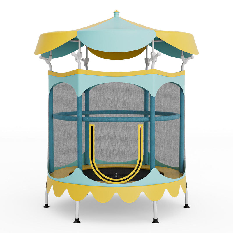 Costway - 64 Inch Kids Trampoline with Detachable Canopy and Safety Enclosure Net-Yellow