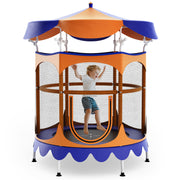 Costway - 64 Inch Kids Trampoline with Detachable Canopy and Safety Enclosure Net-Orange