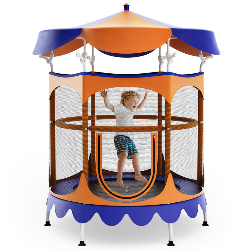 Costway - 64 Inch Kids Trampoline with Detachable Canopy and Safety Enclosure Net-Orange