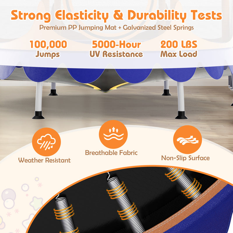 Costway - 64 Inch Kids Trampoline with Detachable Canopy and Safety Enclosure Net-Orange