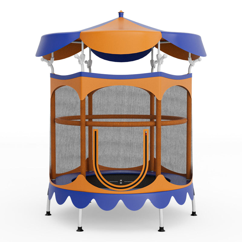 Costway - 64 Inch Kids Trampoline with Detachable Canopy and Safety Enclosure Net-Orange