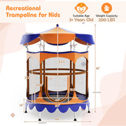 Costway - 64 Inch Kids Trampoline with Detachable Canopy and Safety Enclosure Net-Orange