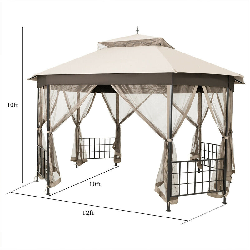 Costway - 10’x 12’ Octagonal Patio Gazebo-Beige