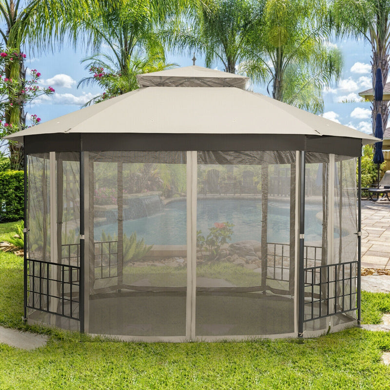 Costway - 10’x 12’ Octagonal Patio Gazebo-Beige