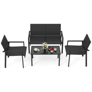 Costway - 4 Pieces Patio Furniture Set with Heavy Duty Galvanized Metal Frame-Black