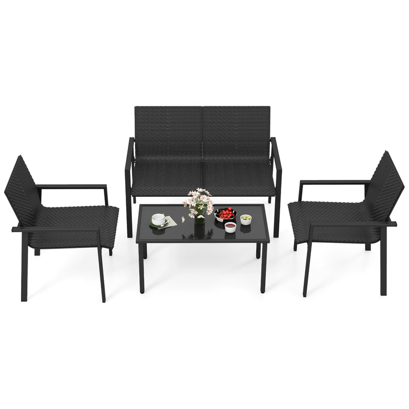 Costway - 4 Pieces Patio Furniture Set with Heavy Duty Galvanized Metal Frame-Black