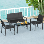 Costway - 4 Pieces Patio Furniture Set with Heavy Duty Galvanized Metal Frame-Black