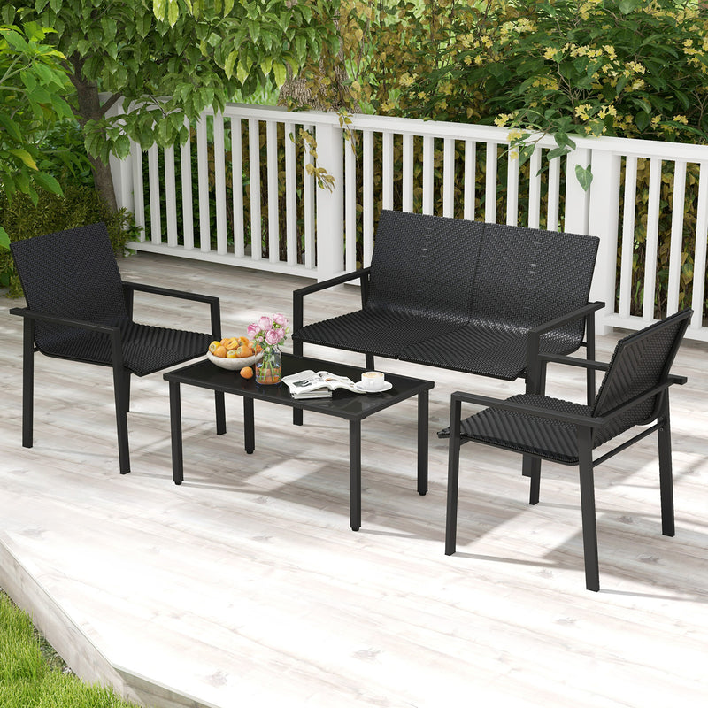 Costway - 4 Pieces Patio Furniture Set with Heavy Duty Galvanized Metal Frame-Black