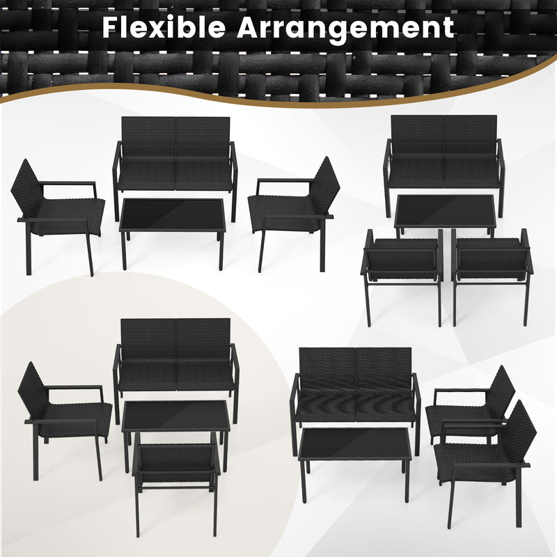 Costway - 4 Pieces Patio Furniture Set with Heavy Duty Galvanized Metal Frame-Black
