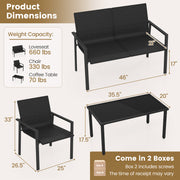 Costway - 4 Pieces Patio Furniture Set with Heavy Duty Galvanized Metal Frame-Black