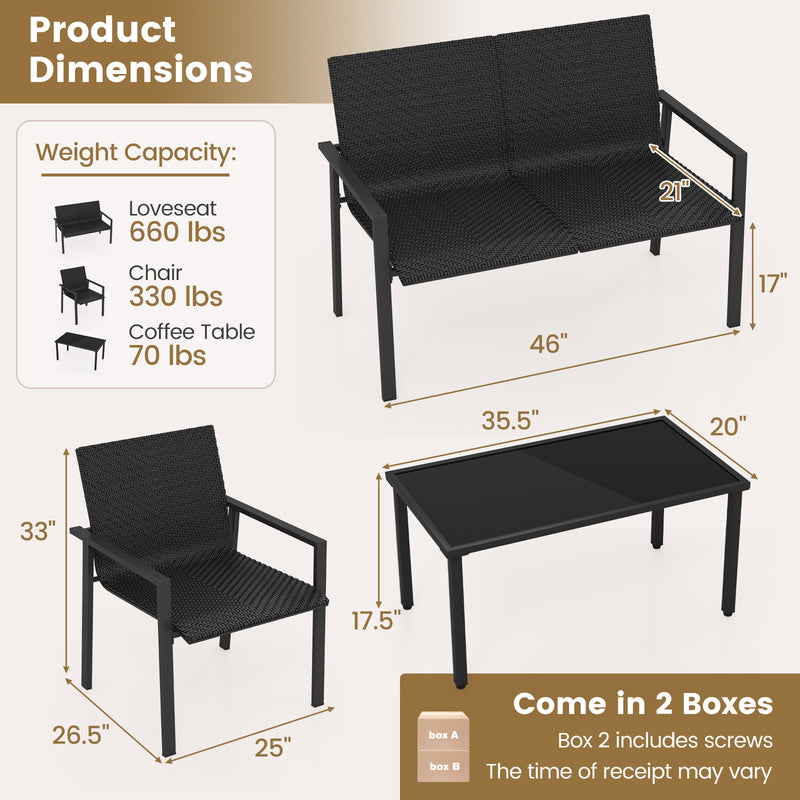 Costway - 4 Pieces Patio Furniture Set with Heavy Duty Galvanized Metal Frame-Black