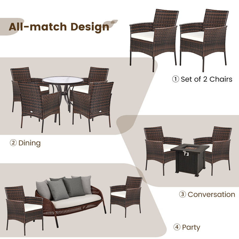 Costway - 2 Pieces Outdoor PE Rattan Armchairs with Removable Cushions