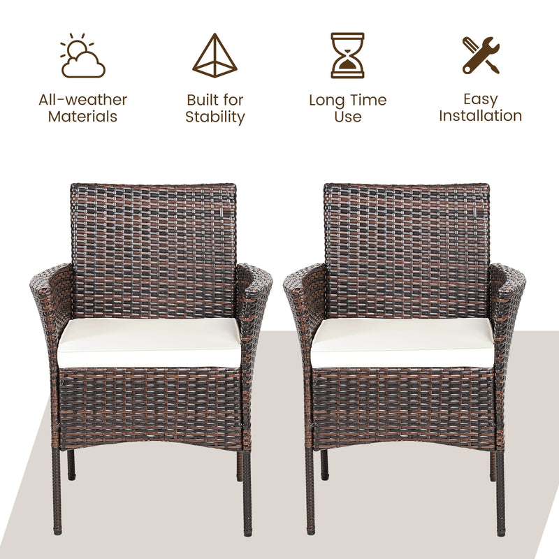 Costway - 2 Pieces Outdoor PE Rattan Armchairs with Removable Cushions