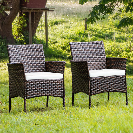 Costway - 2 Pieces Outdoor PE Rattan Armchairs with Removable Cushions