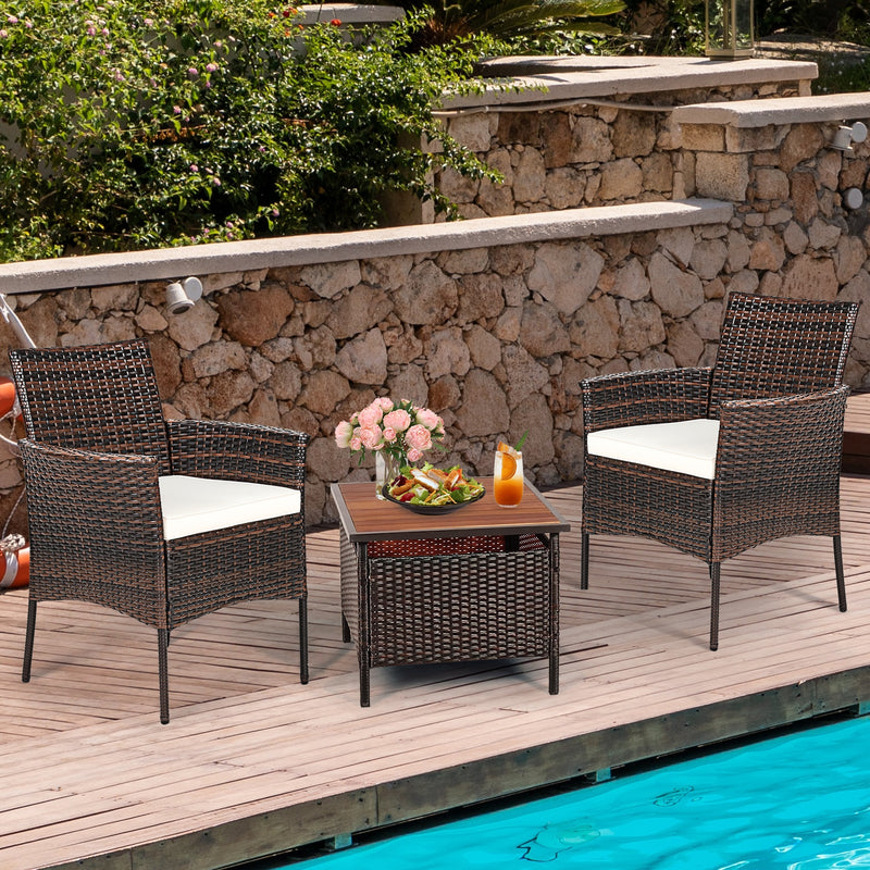 Costway - 2 Pieces Outdoor PE Rattan Armchairs with Removable Cushions
