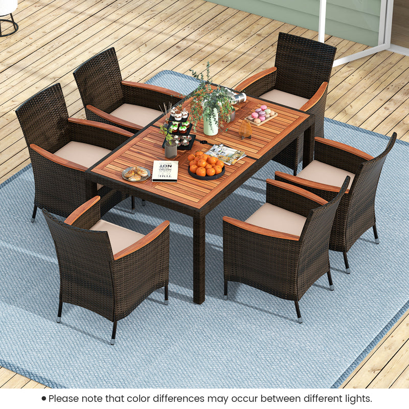 Costway - 7 Pieces Garden Dining Patio Rattan Set with Cushions for Backyard
