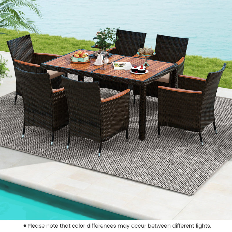 Costway - 7 Pieces Garden Dining Patio Rattan Set with Cushions for Backyard
