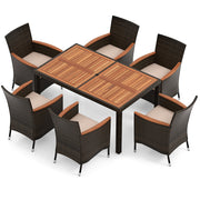 Costway - 7 Pieces Garden Dining Patio Rattan Set with Cushions for Backyard