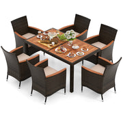 Costway - 7 Pieces Garden Dining Patio Rattan Set with Cushions for Backyard