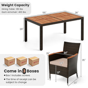 Costway - 7 Pieces Garden Dining Patio Rattan Set with Cushions for Backyard