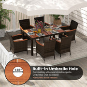 Costway - 7 Pieces Garden Dining Patio Rattan Set with Cushions for Backyard
