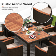 Costway - 7 Pieces Garden Dining Patio Rattan Set with Cushions for Backyard