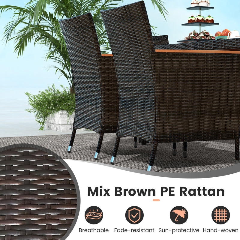 Costway - 7 Pieces Garden Dining Patio Rattan Set with Cushions for Backyard