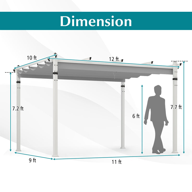 Costway - Outdoor Pergola with Retractable Canopy and Aluminum Frame-Gray