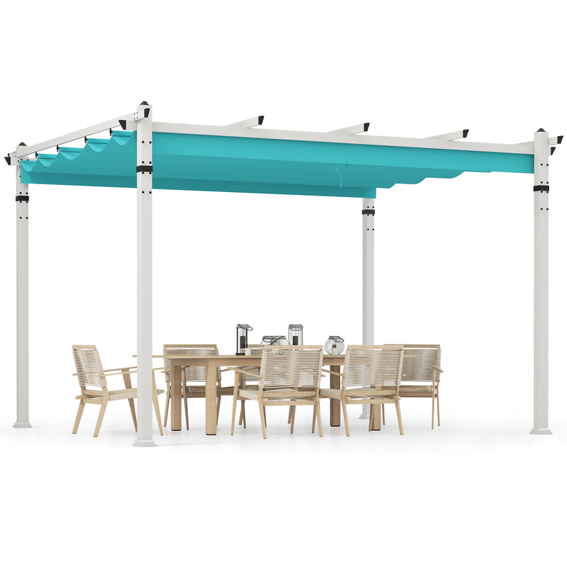 Costway - Outdoor Pergola with Retractable Canopy and Aluminum Frame-Turquoise