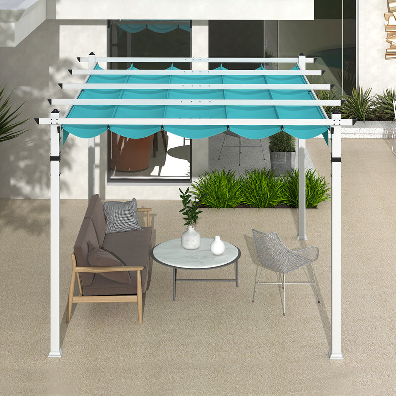 Costway - Outdoor Pergola with Retractable Canopy and Aluminum Frame-Turquoise