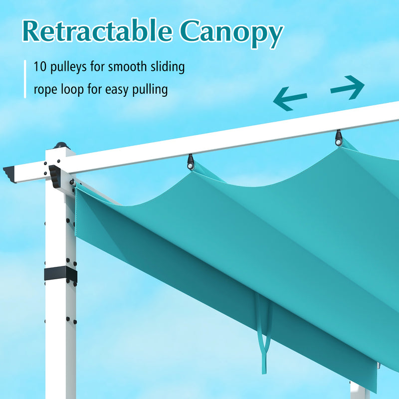 Costway - Outdoor Pergola with Retractable Canopy and Aluminum Frame-Turquoise