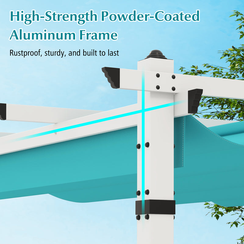 Costway - Outdoor Pergola with Retractable Canopy and Aluminum Frame-Turquoise