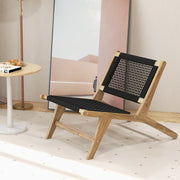 Costway - Indoor Outdoor Teak Wooden Chair with Handwoven Cordage Seat and Backrest