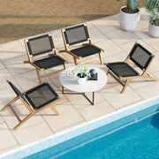 Costway - Indoor Outdoor Teak Wooden Chair with Handwoven Cordage Seat and Backrest