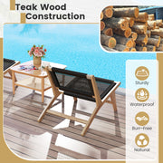 Costway - Indoor Outdoor Teak Wooden Chair with Handwoven Cordage Seat and Backrest