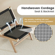 Costway - Indoor Outdoor Teak Wooden Chair with Handwoven Cordage Seat and Backrest