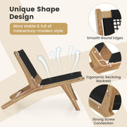 Costway - Indoor Outdoor Teak Wooden Chair with Handwoven Cordage Seat and Backrest