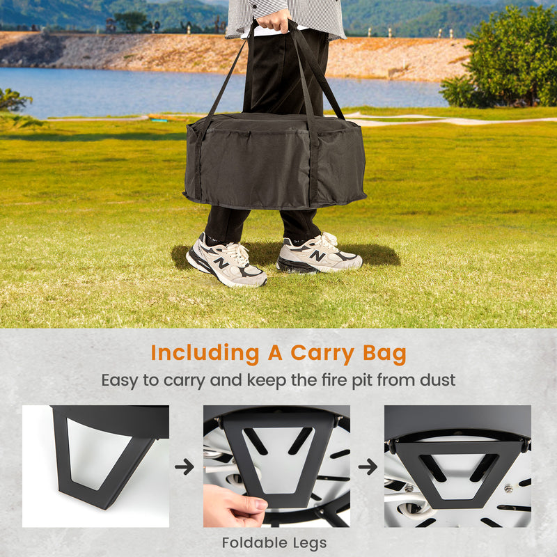 Costway - 17 Inch Portable Gas Fire Pit with Folding Legs and Removable Grill for Camping-Black
